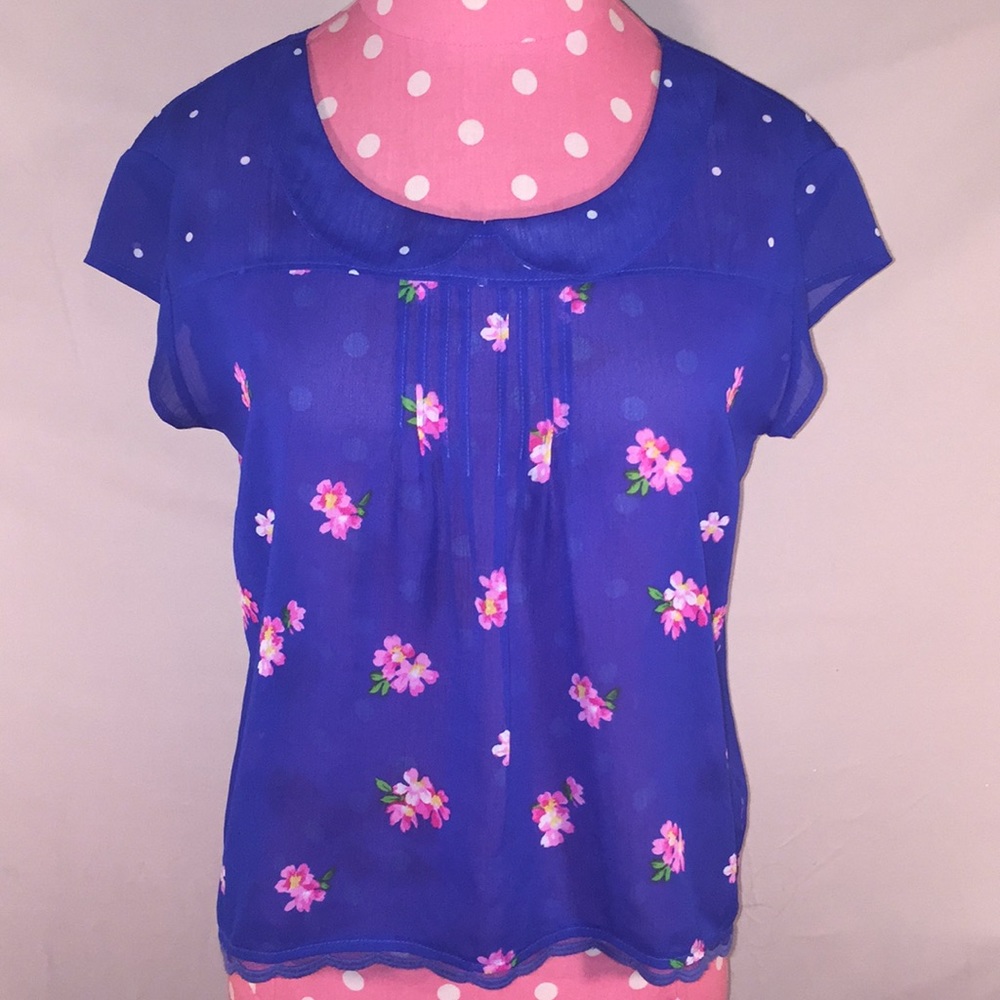 Abercrombie Sz XL royal blu sheer short slv blouse